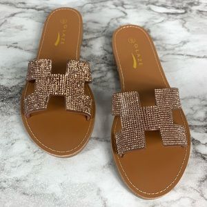 Glaze Women Slip On Embellished Rose Gold Mules